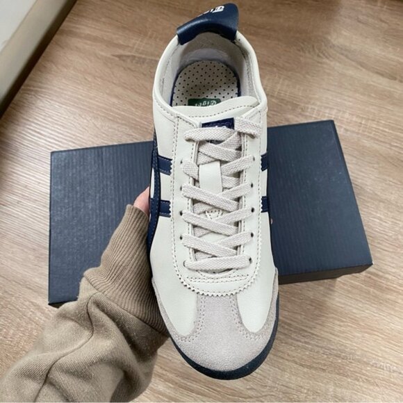 New Onitsuka Tiger Mexico 66 Sneaker Shoes ASICS Birch Peacoat Navy Blue Beige - Picture 4 of 7